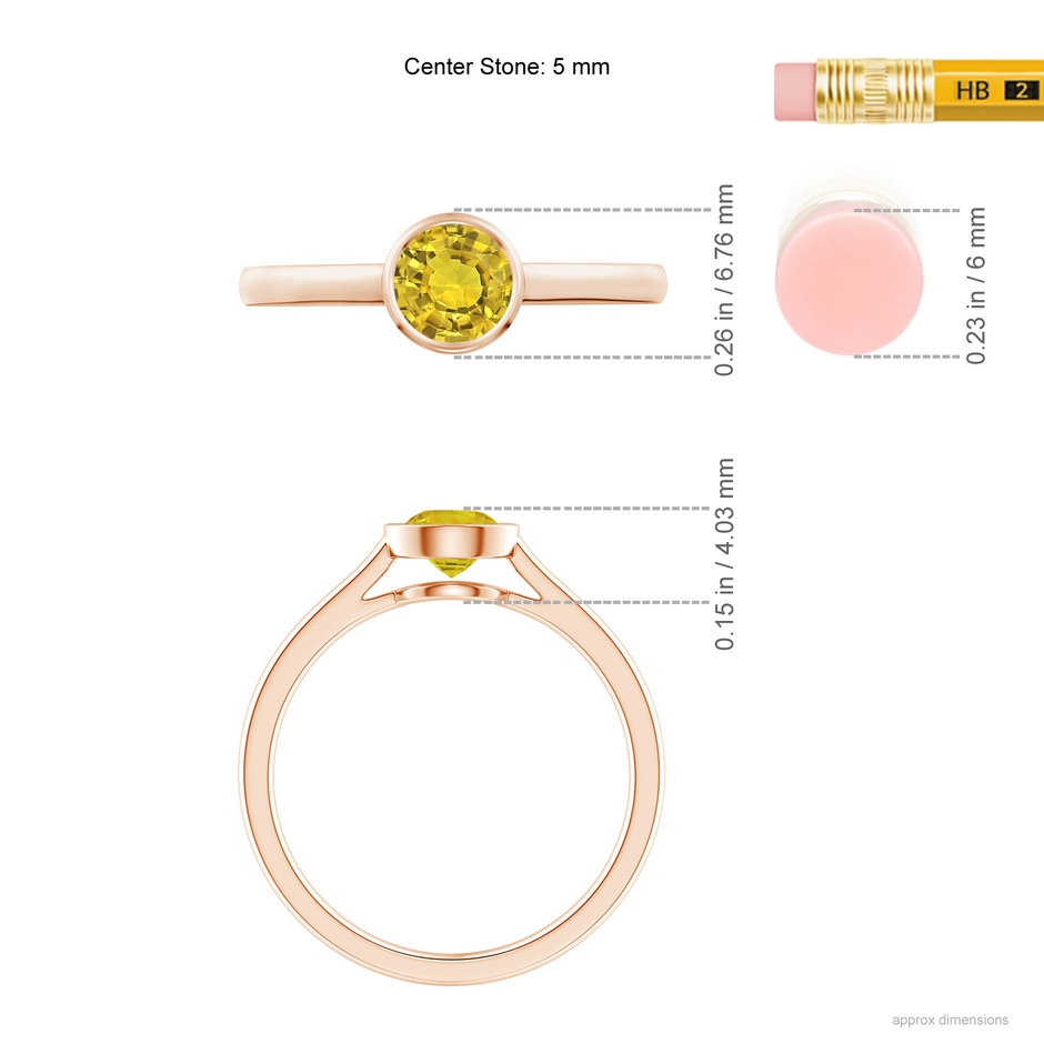 5mm AAAA Classic Bezel-Set Round Yellow Sapphire Solitaire Ring in Rose Gold ruler