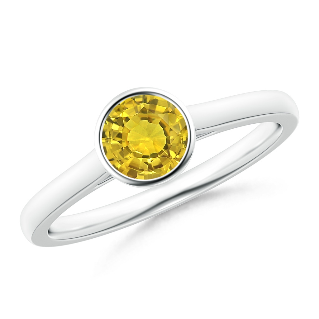 5mm AAAA Classic Bezel-Set Round Yellow Sapphire Solitaire Ring in White Gold