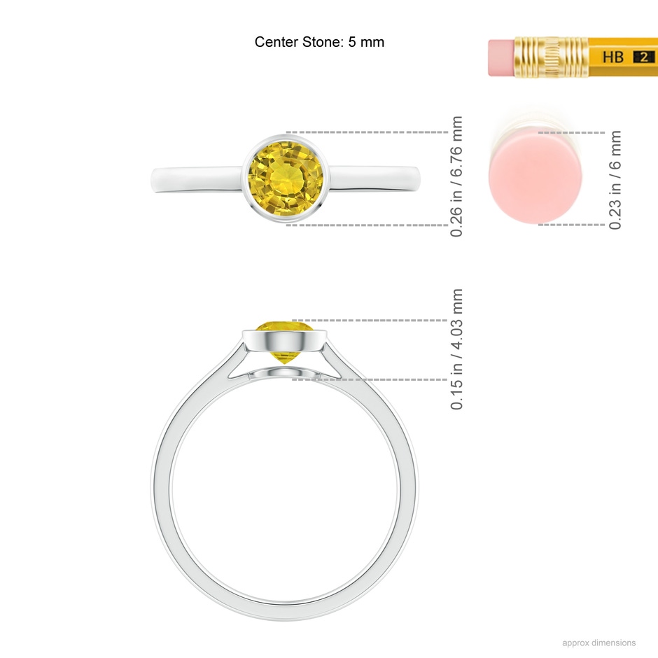 5mm AAAA Classic Bezel-Set Round Yellow Sapphire Solitaire Ring in White Gold ruler
