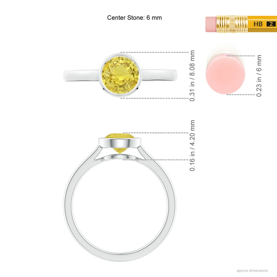 6mm AA Classic Bezel-Set Round Yellow Sapphire Solitaire Ring in White Gold ruler