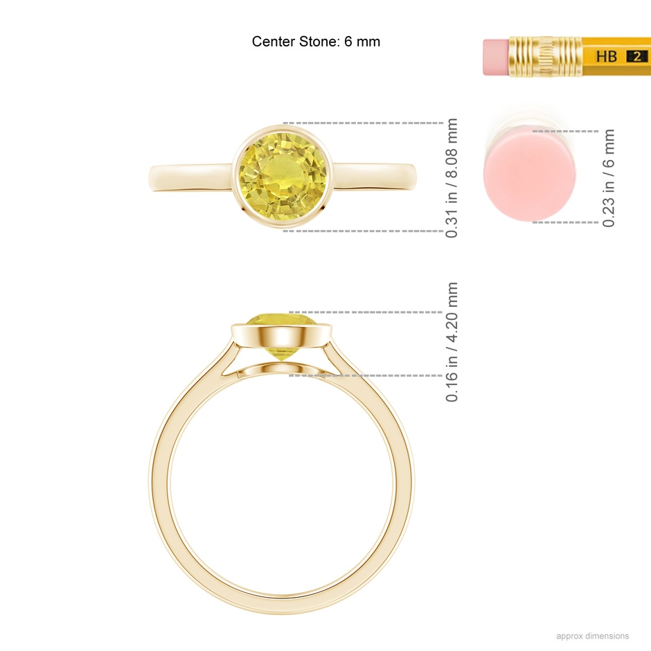 6mm AA Classic Bezel-Set Round Yellow Sapphire Solitaire Ring in Yellow Gold ruler