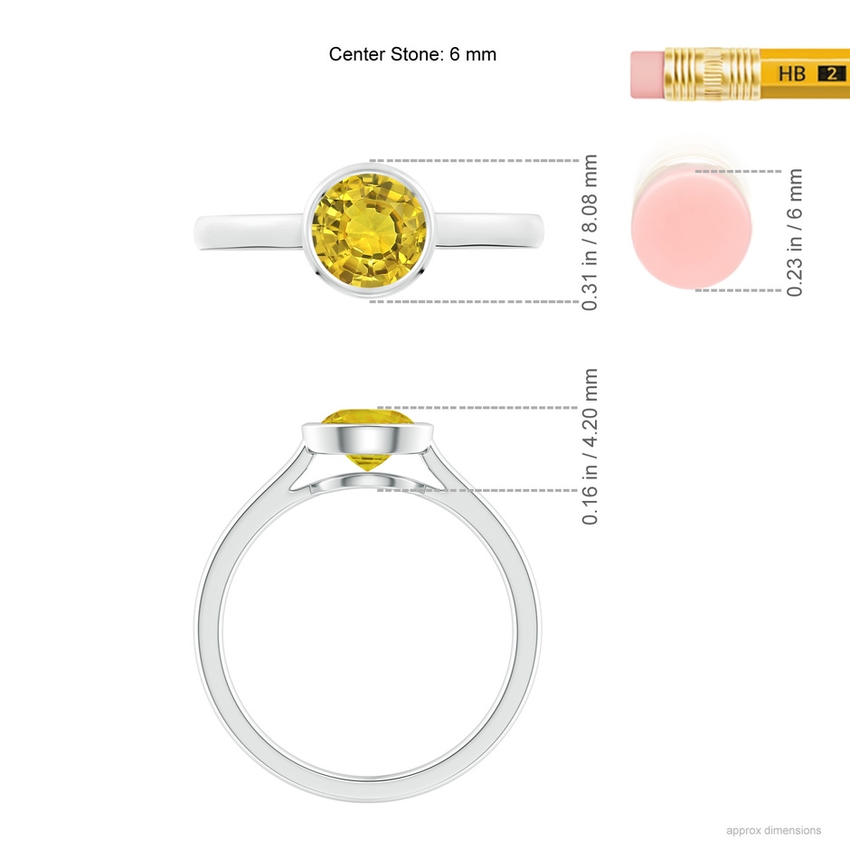6mm AAAA Classic Bezel-Set Round Yellow Sapphire Solitaire Ring in P950 Platinum ruler
