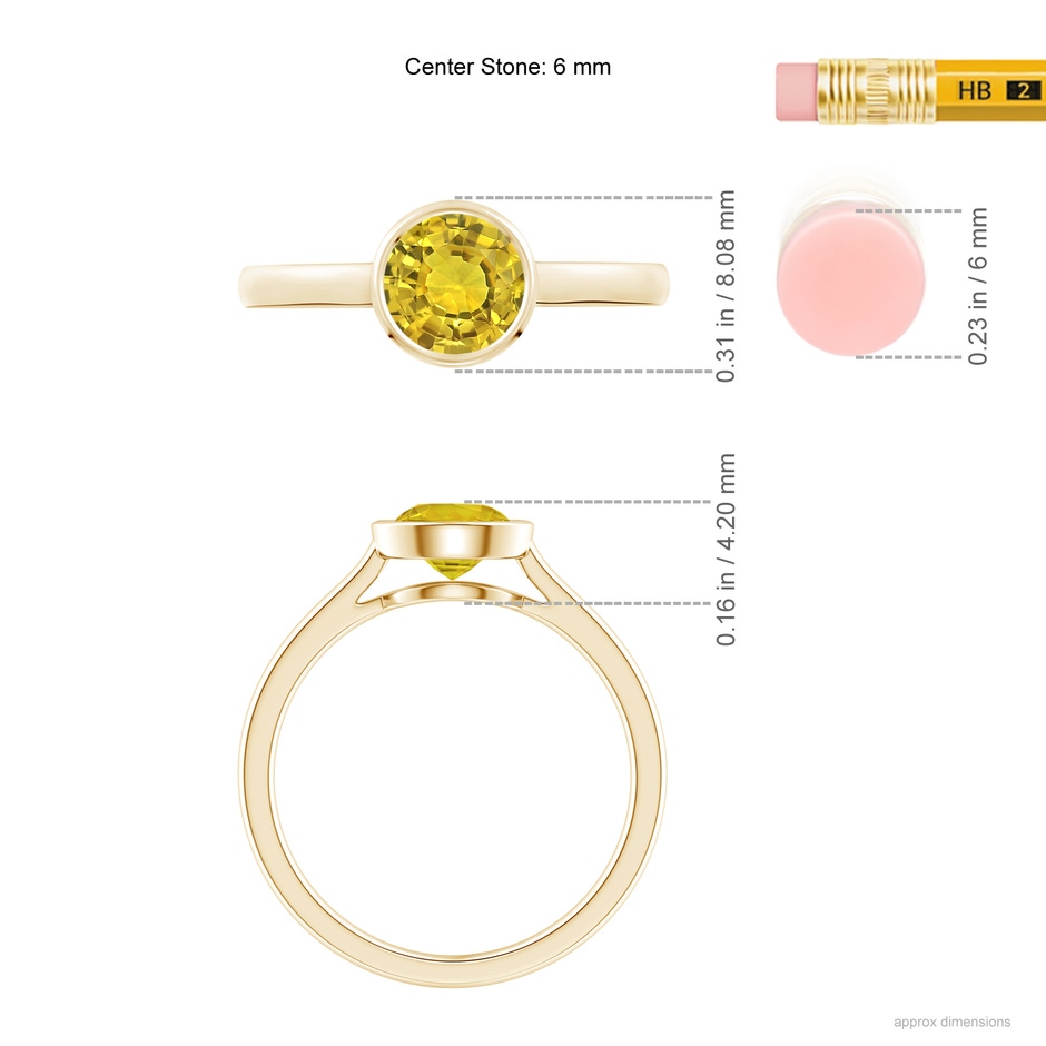 6mm AAAA Classic Bezel-Set Round Yellow Sapphire Solitaire Ring in Yellow Gold ruler
