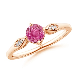 5mm AAA Vintage Style Round Pink Sapphire Solitaire Ring in Rose Gold