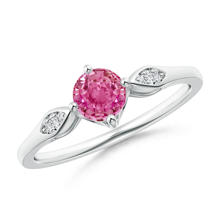 5mm AAA Vintage Style Round Pink Sapphire Solitaire Ring in White Gold 