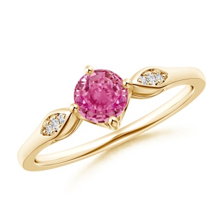 5mm AAA Vintage Style Round Pink Sapphire Solitaire Ring in Yellow Gold