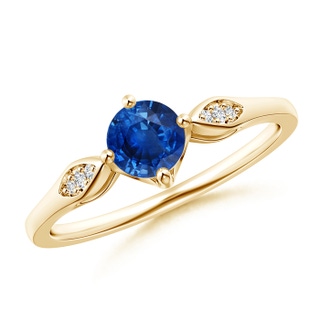 5mm AAA Vintage Style Round Blue Sapphire Solitaire Ring in Yellow Gold