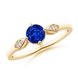 5mm AAAA Vintage Style Round Blue Sapphire Solitaire Ring in Yellow Gold