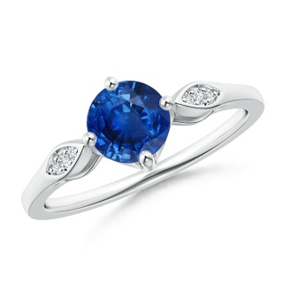 6mm AAA Vintage Style Round Blue Sapphire Solitaire Ring in White Gold