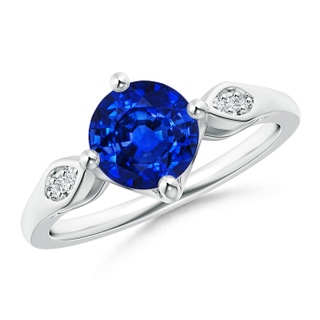 7mm AAAA Vintage Style Round Blue Sapphire Solitaire Ring in P950 Platinum