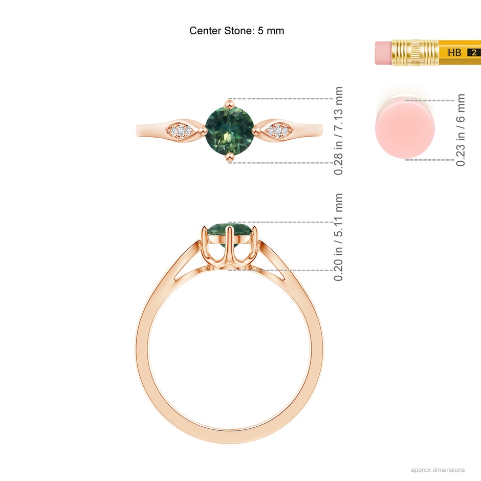 5mm AA Vintage Style Round Teal Montana Sapphire Solitaire Ring in Rose Gold ruler