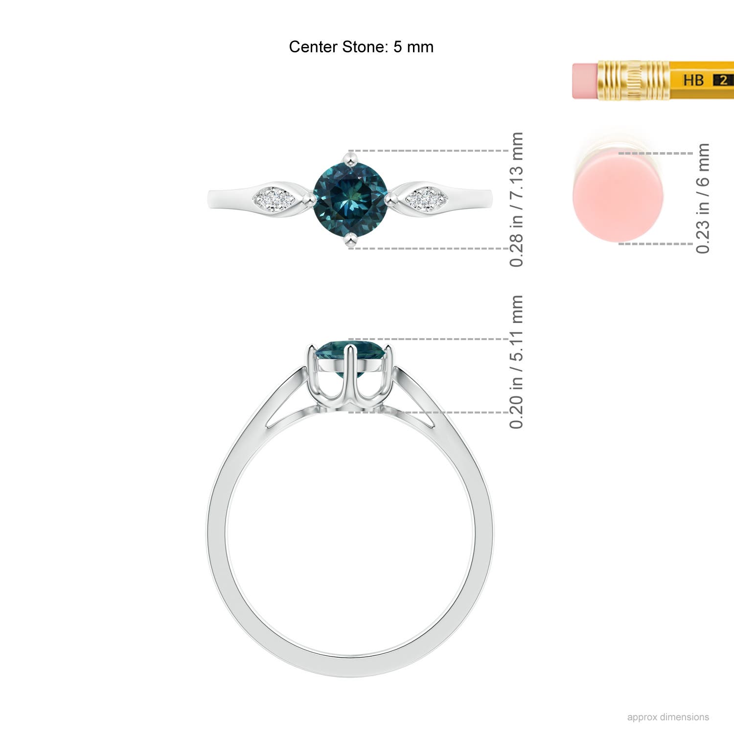 5mm AAA Vintage Style Round Teal Montana Sapphire Solitaire Ring in White Gold - ruler