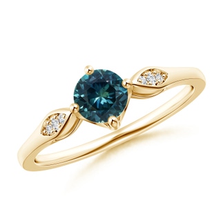 5mm AAA Vintage Style Round Teal Montana Sapphire Solitaire Ring in Yellow Gold