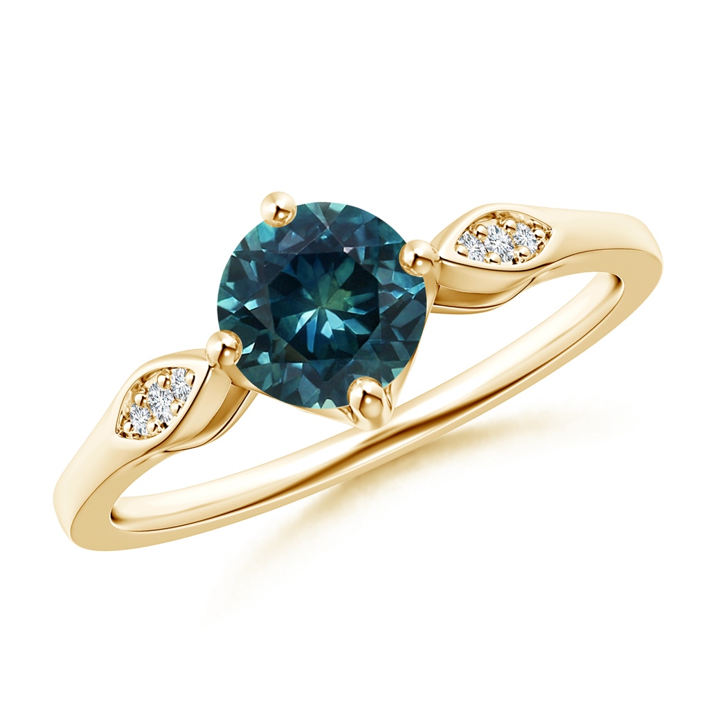 6mm AAA Vintage Style Round Teal Montana Sapphire Solitaire Ring in Yellow Gold