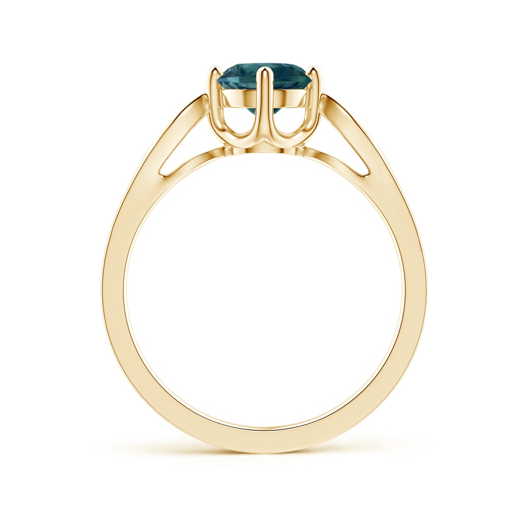 6mm AAA Vintage Style Round Teal Montana Sapphire Solitaire Ring in Yellow Gold Side 1