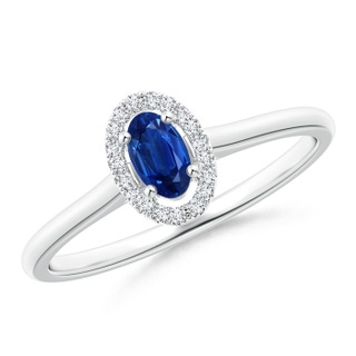 5x3mm AAA Prong-Set Oval Blue Sapphire Halo Ring in White Gold