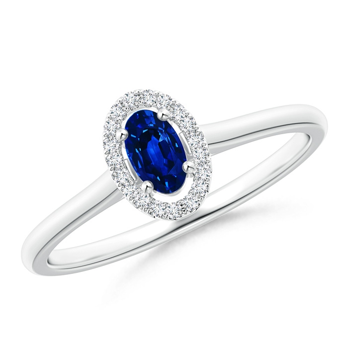 5x3mm AAAA Prong-Set Oval Blue Sapphire Halo Ring in P950 Platinum