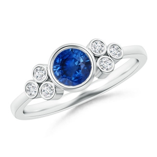 5mm AAA Vintage Style Round Blue Sapphire Ring with Diamond Trio in White Gold