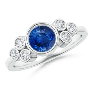 6mm AAA Vintage Style Round Blue Sapphire Ring with Diamond Trio in White Gold