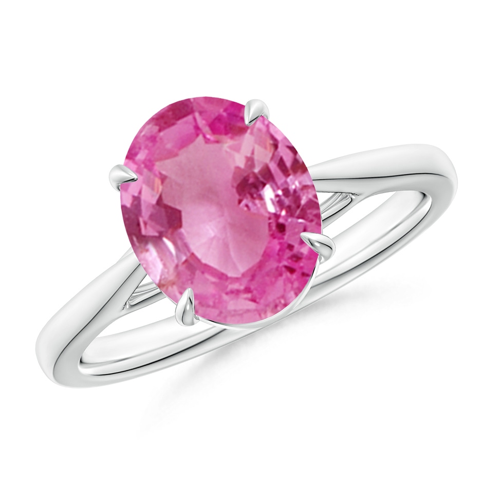 10x8mm AAA Prong-Set Oval Pink Sapphire Cathedral Solitaire Ring in P950 Platinum 