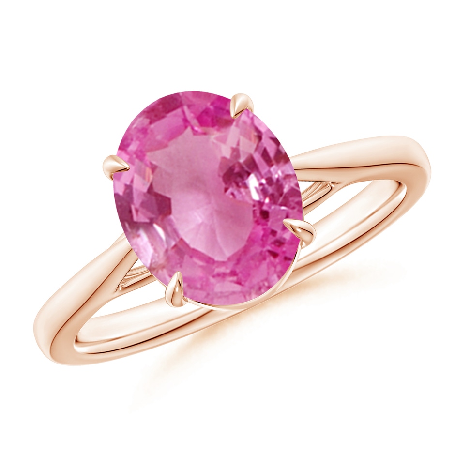 10x8mm AAA Prong-Set Oval Pink Sapphire Cathedral Solitaire Ring in Rose Gold 