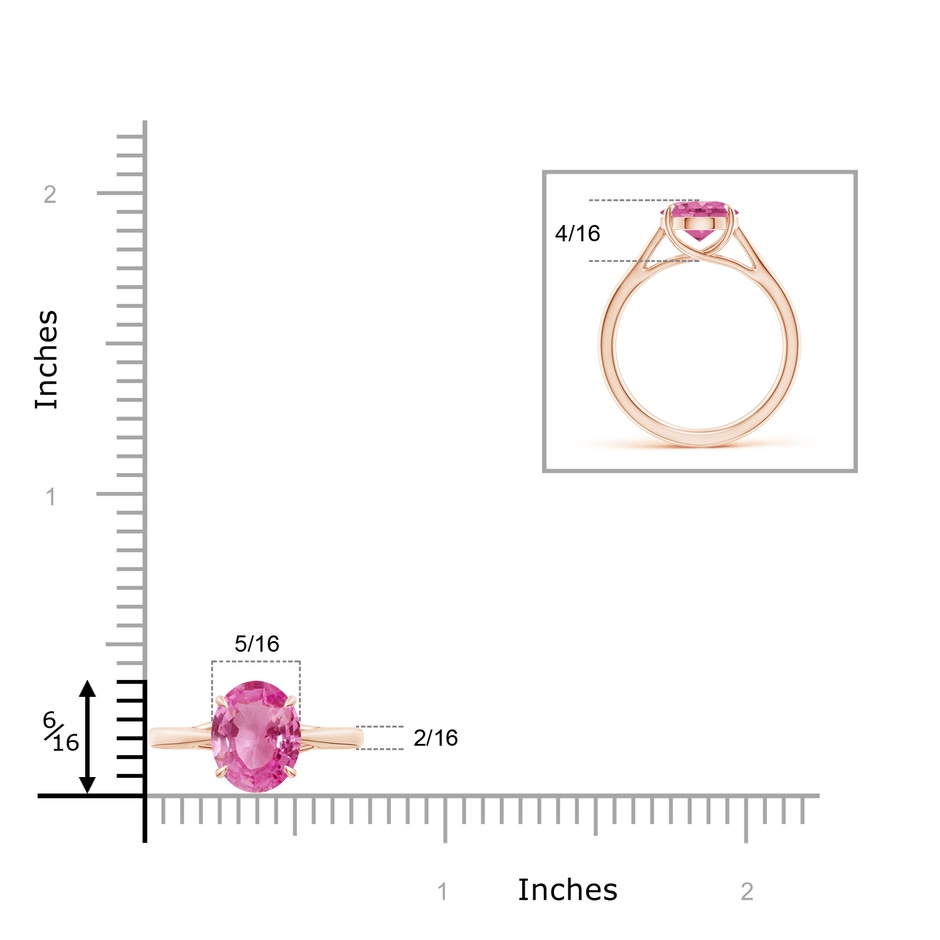 10x8mm AAA Prong-Set Oval Pink Sapphire Cathedral Solitaire Ring in Rose Gold ruler