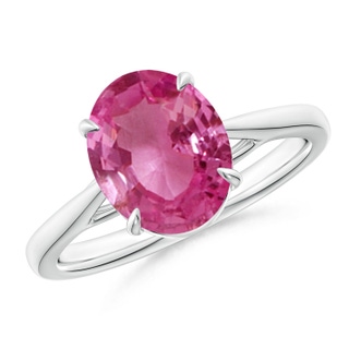 10x8mm AAAA Prong-Set Oval Pink Sapphire Cathedral Solitaire Ring in P950 Platinum