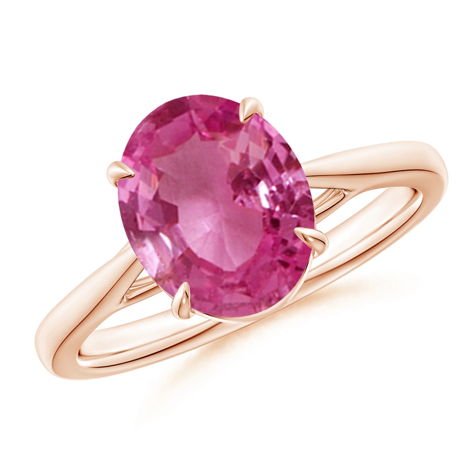 10x8mm AAAA Prong-Set Oval Pink Sapphire Cathedral Solitaire Ring in Rose Gold 