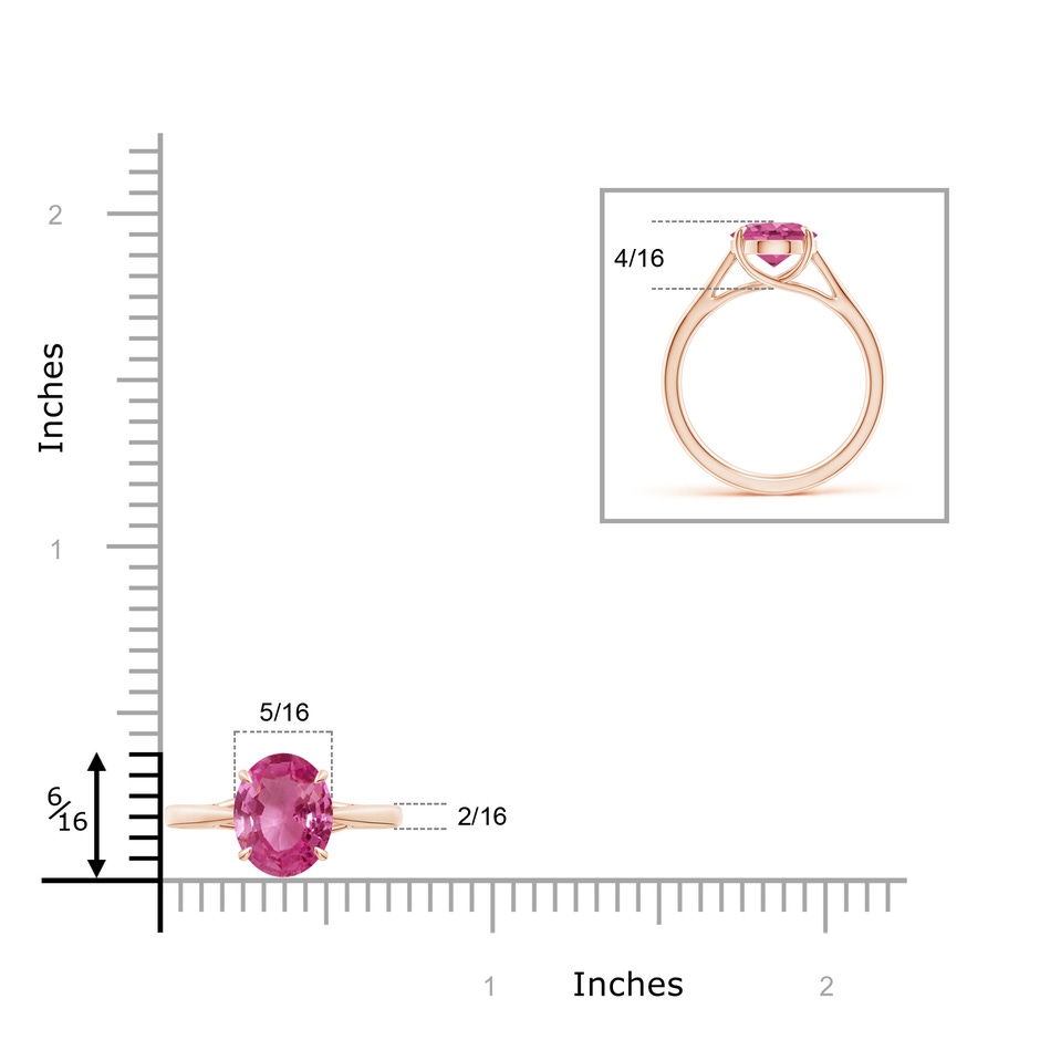 10x8mm AAAA Prong-Set Oval Pink Sapphire Cathedral Solitaire Ring in Rose Gold ruler