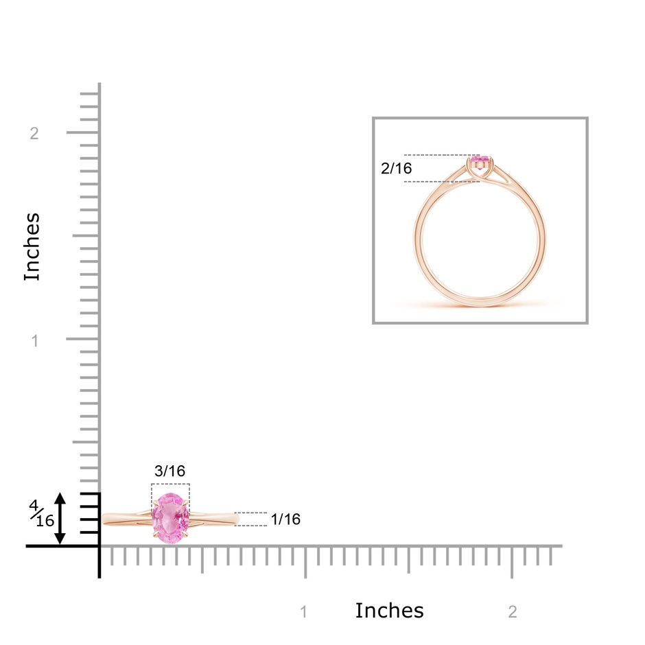6x4mm A Prong-Set Oval Pink Sapphire Cathedral Solitaire Ring in Rose Gold ruler