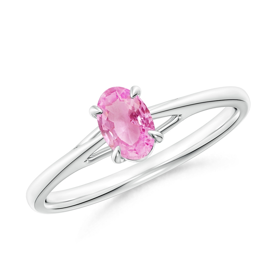 6x4mm A Prong-Set Oval Pink Sapphire Cathedral Solitaire Ring in White Gold 