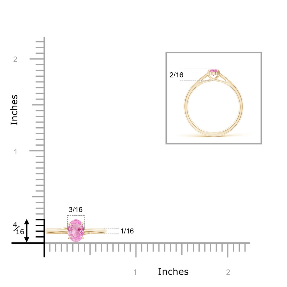 6x4mm A Prong-Set Oval Pink Sapphire Cathedral Solitaire Ring in Yellow Gold ruler