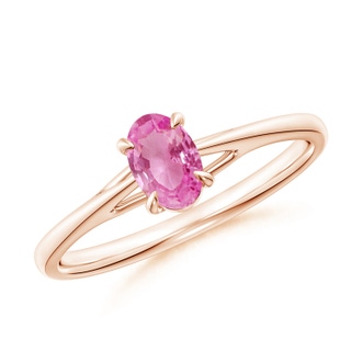 6x4mm AA Prong-Set Oval Pink Sapphire Cathedral Solitaire Ring in Rose Gold