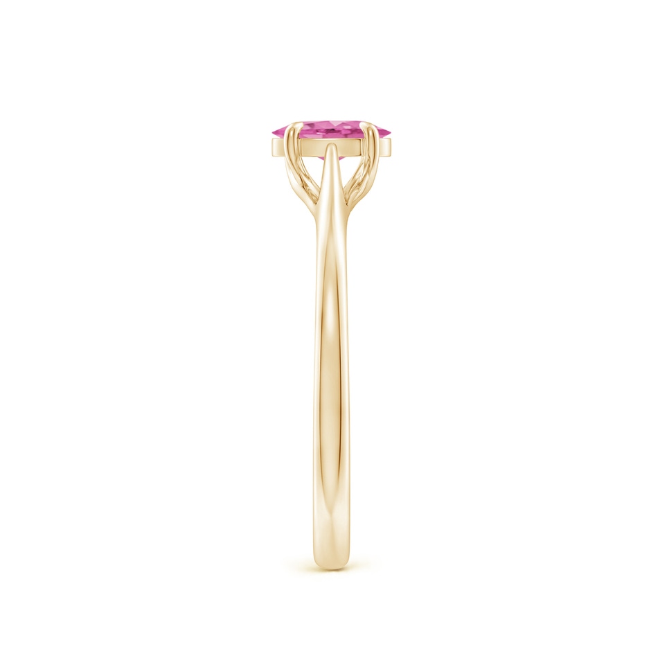 6x4mm AA Prong-Set Oval Pink Sapphire Cathedral Solitaire Ring in Yellow Gold side-2