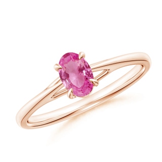 6x4mm AAA Prong-Set Oval Pink Sapphire Cathedral Solitaire Ring in Rose Gold