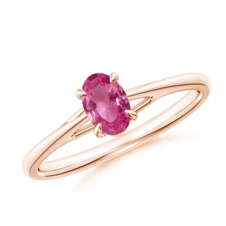 6x4mm AAAA Prong-Set Oval Pink Sapphire Cathedral Solitaire Ring in 9K Rose Gold