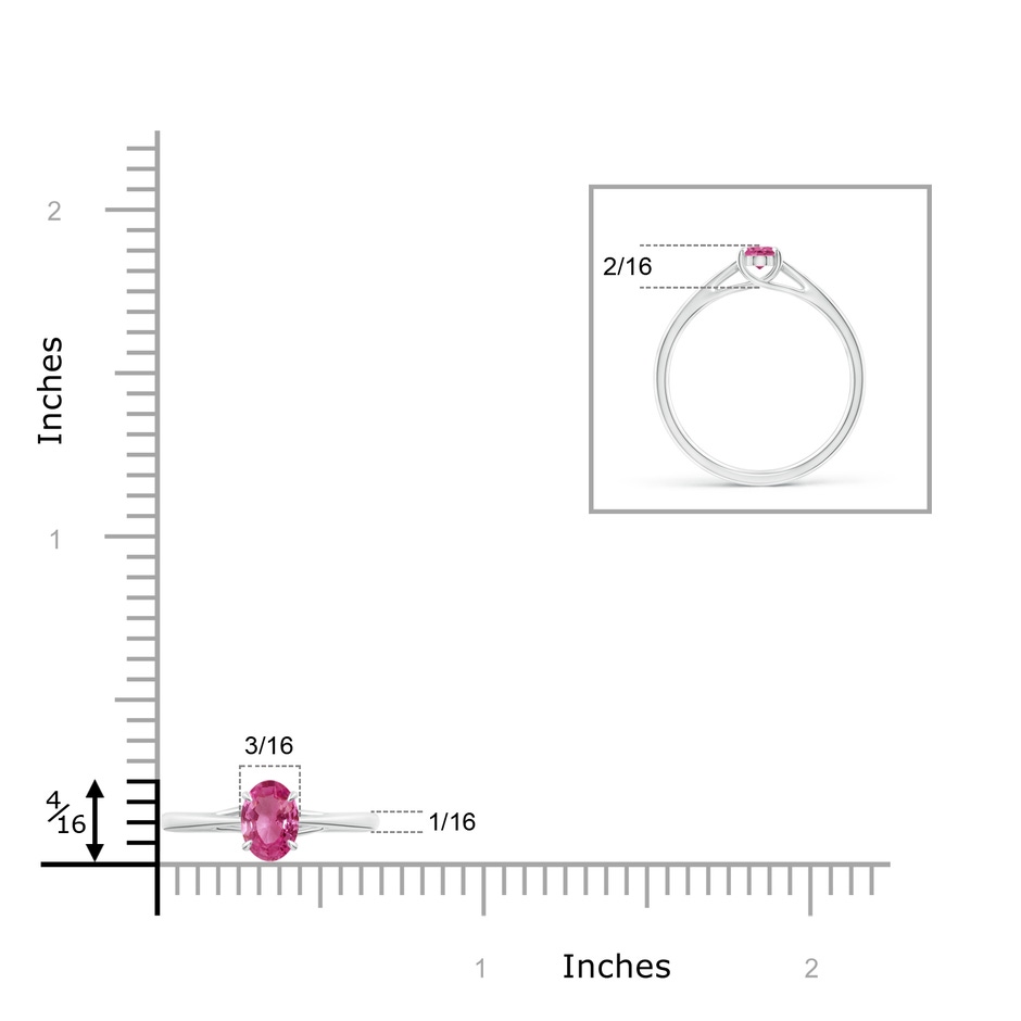 6x4mm AAAA Prong-Set Oval Pink Sapphire Cathedral Solitaire Ring in P950 Platinum ruler