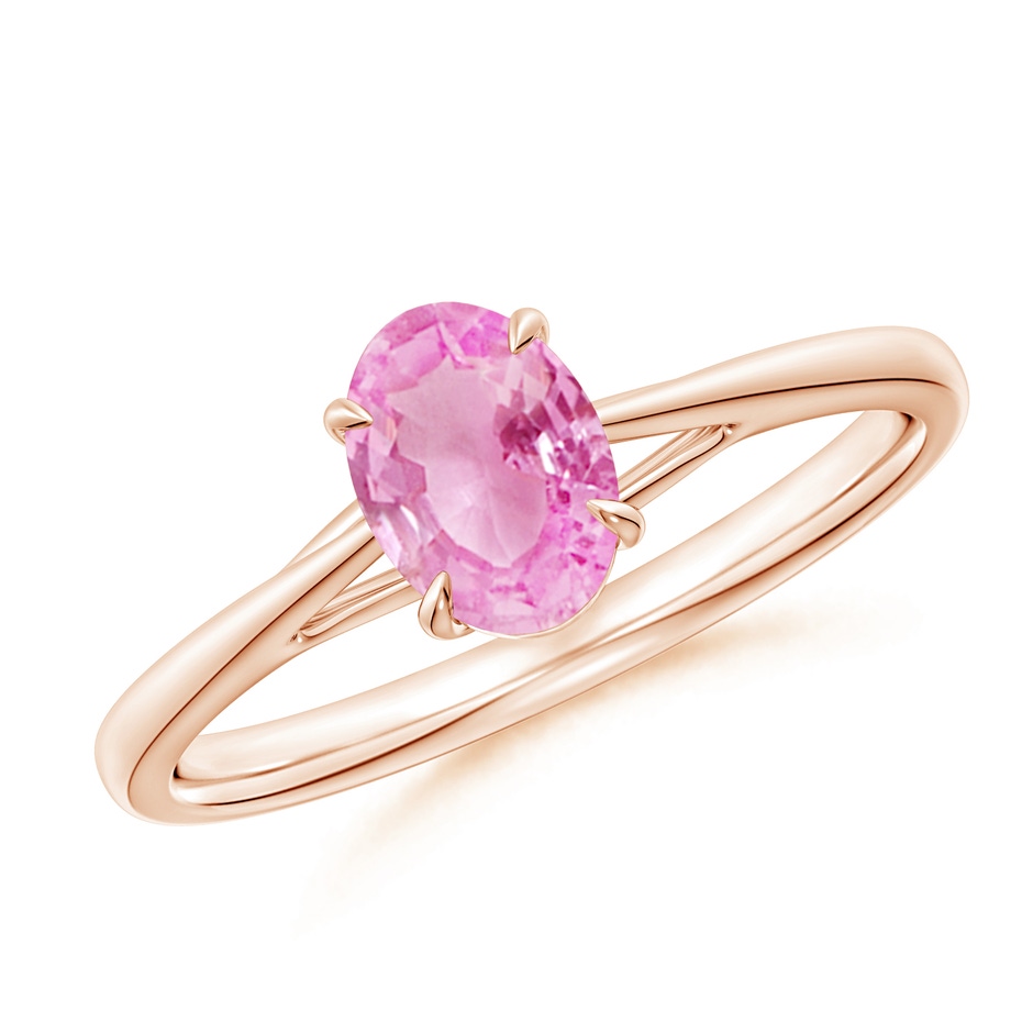 7x5mm A Prong-Set Oval Pink Sapphire Cathedral Solitaire Ring in Rose Gold 