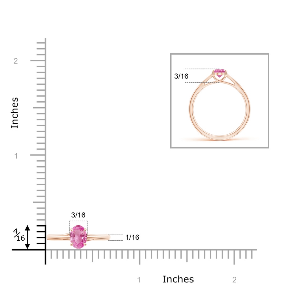 7x5mm AA Prong-Set Oval Pink Sapphire Cathedral Solitaire Ring in Rose Gold ruler