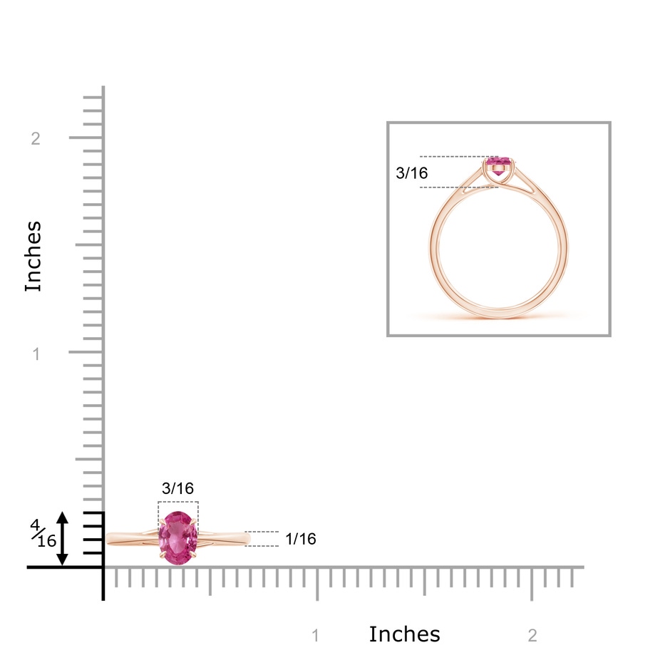 7x5mm AAAA Prong-Set Oval Pink Sapphire Cathedral Solitaire Ring in Rose Gold ruler