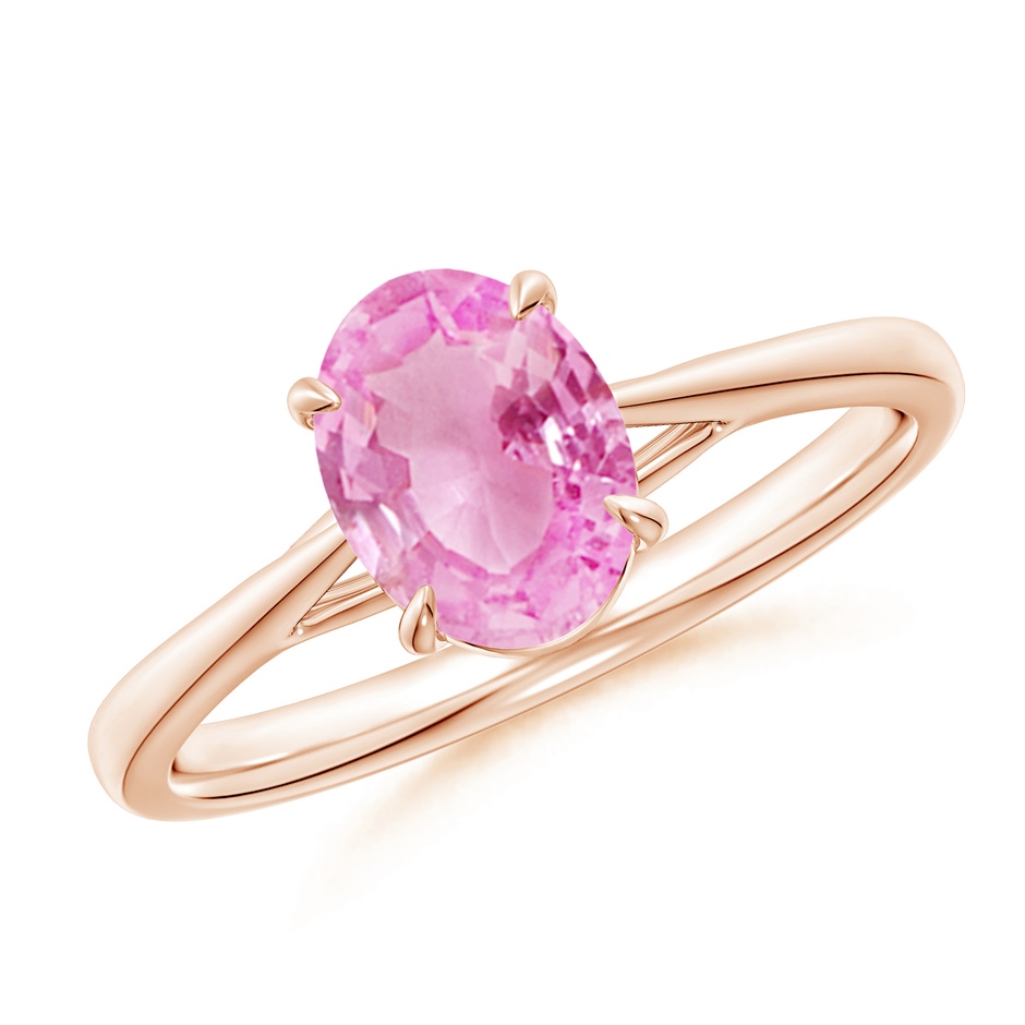 8x6mm A Prong-Set Oval Pink Sapphire Cathedral Solitaire Ring in Rose Gold 
