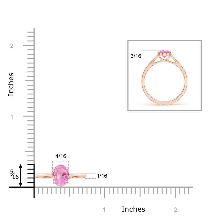 8x6mm A Prong-Set Oval Pink Sapphire Cathedral Solitaire Ring in Rose Gold ruler