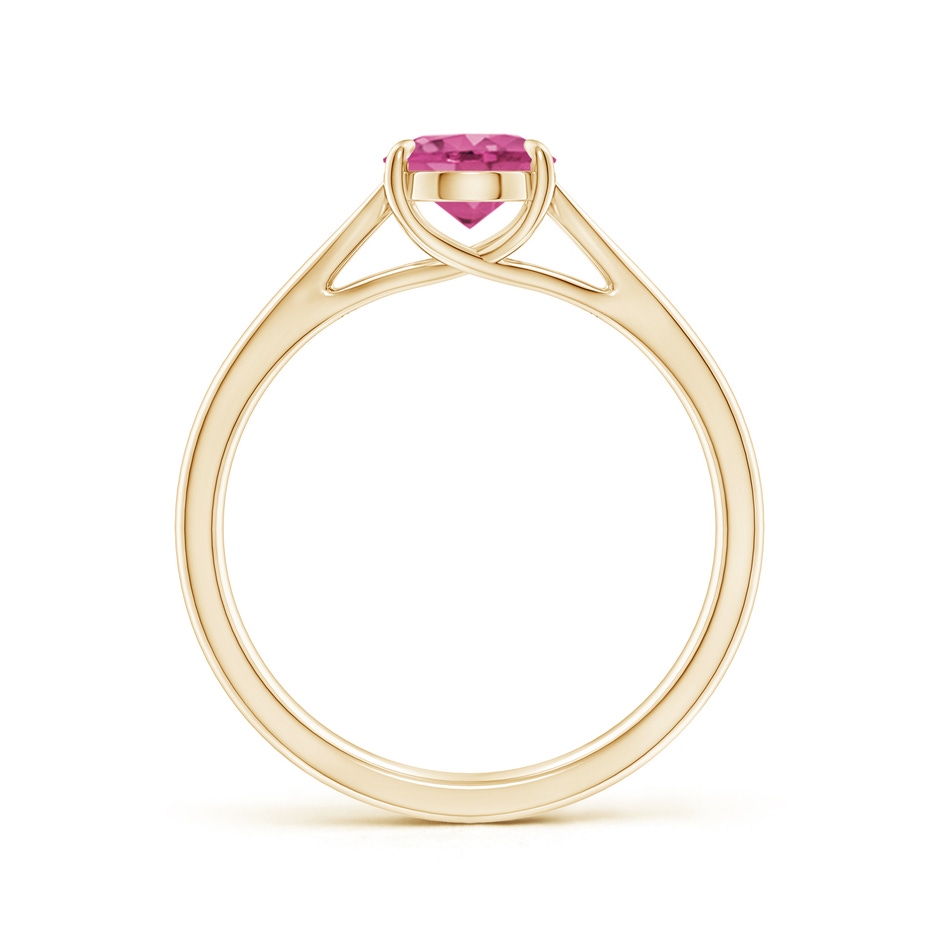 8x6mm AAAA Prong-Set Oval Pink Sapphire Cathedral Solitaire Ring in Yellow Gold side-1