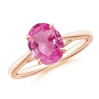 9x7mm AAA Prong-Set Oval Pink Sapphire Cathedral Solitaire Ring in Rose Gold