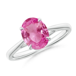 9x7mm AAA Prong-Set Oval Pink Sapphire Cathedral Solitaire Ring in White Gold