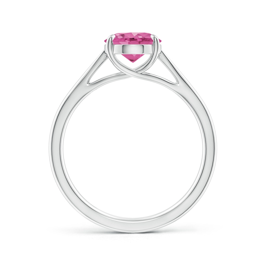 9x7mm AAA Prong-Set Oval Pink Sapphire Cathedral Solitaire Ring in White Gold Side-1