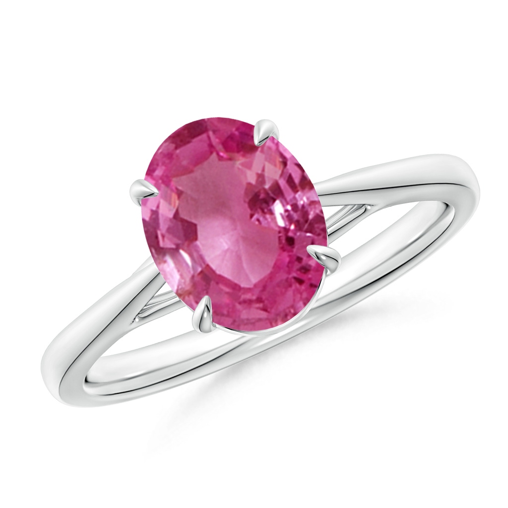 9x7mm AAAA Prong-Set Oval Pink Sapphire Cathedral Solitaire Ring in P950 Platinum