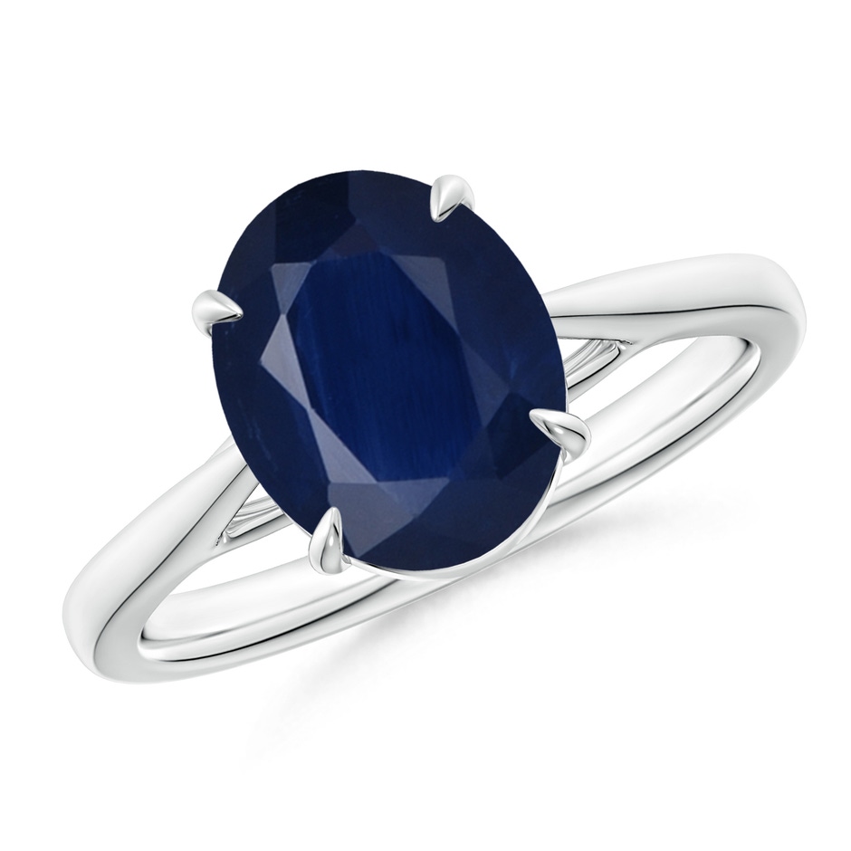 10x8mm A Prong-Set Oval Sapphire Cathedral Solitaire Ring in White Gold 