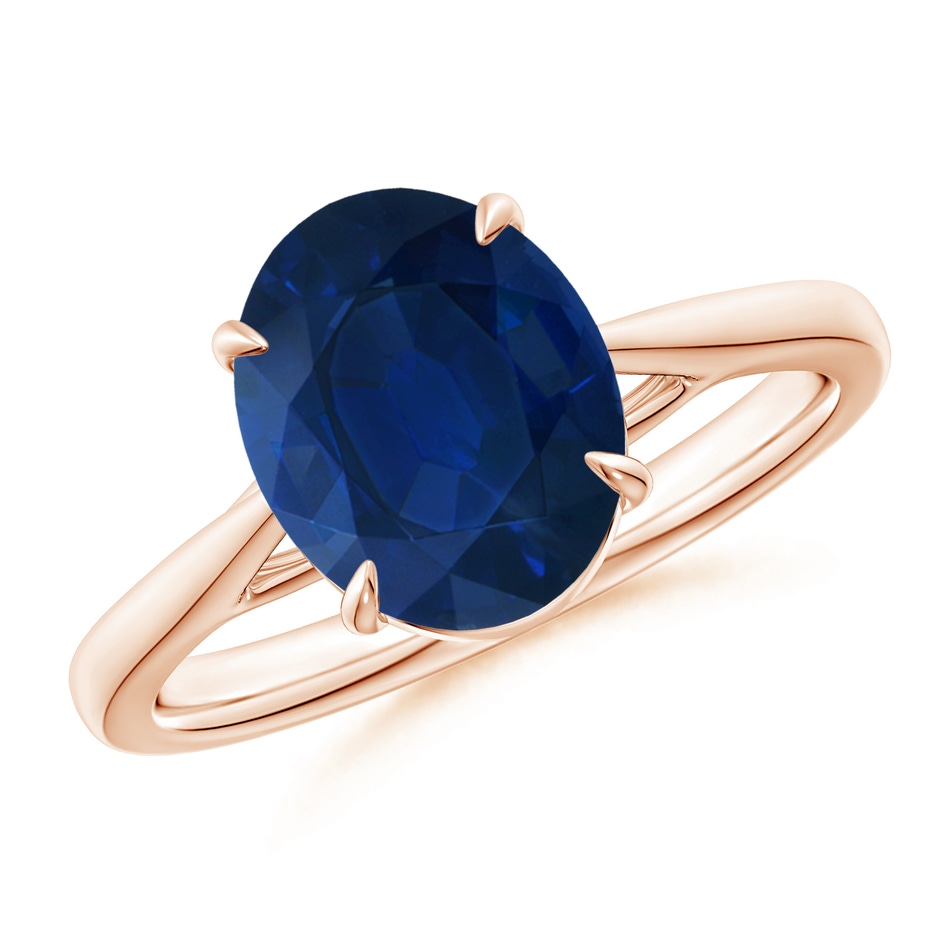 10x8mm AA Prong-Set Oval Sapphire Cathedral Solitaire Ring in Rose Gold 