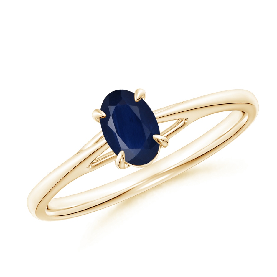 6x4mm A Prong-Set Oval Sapphire Cathedral Solitaire Ring in Yellow Gold 